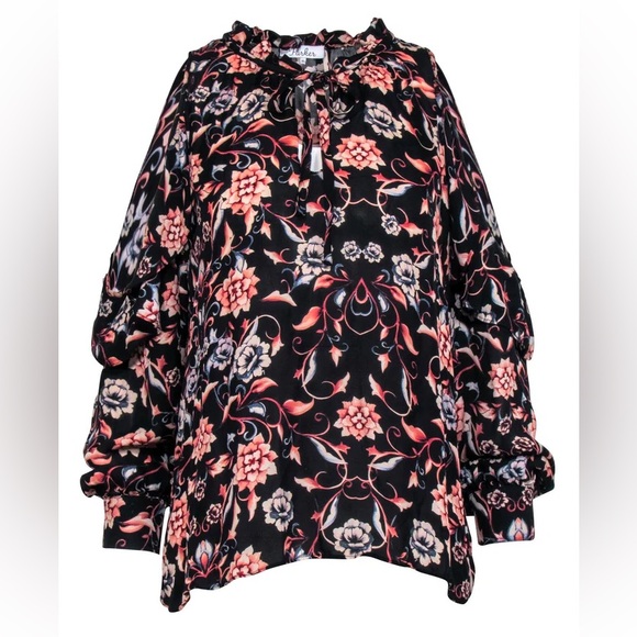 Parker Floral Print Cold Shoulder Top in Multi Black, Size S - Picture 1 of 8